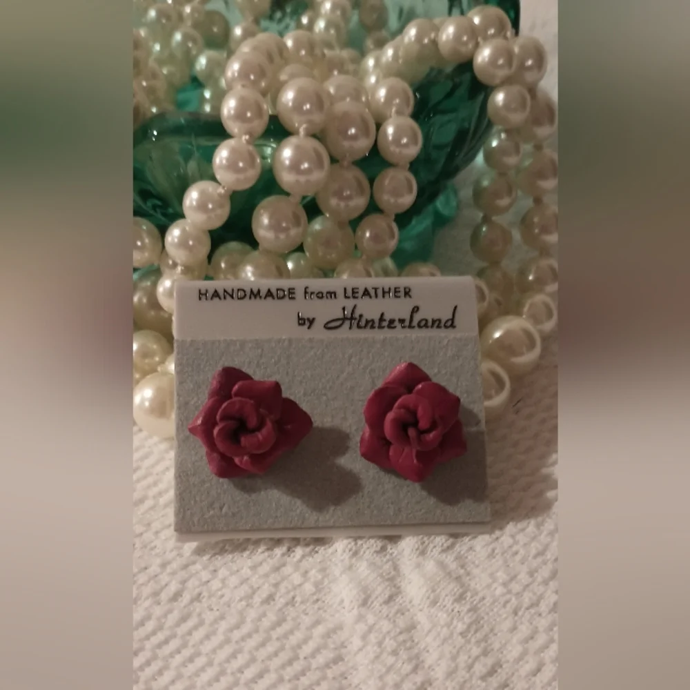 Handcrafted Leather Rose Earrings - Picture 10 of 16